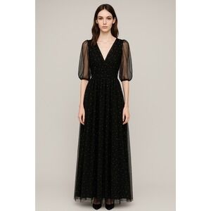 Miss Ord Starry Night Maxi Dress Womens Size Medium Black Mesh‎ Whimsygoth